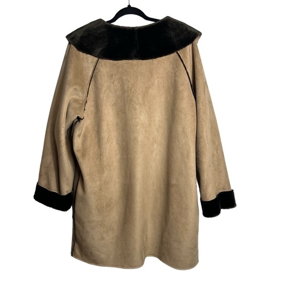 J.Jill Faux Suede Coat Women's Size Large Faux Fur Collar and Cuff Trim Tan - Picture 2 of 11